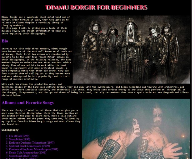 A Screenshot of the band website.